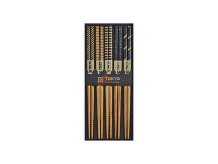 Tokyo Design Studio Čínske jedálenské paličky - Black Stripe 5 párov