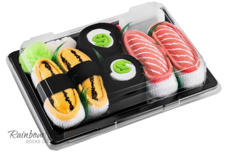 Rainbow Socks Detské štýlové ponožky Sushi Box (Tamago, Salmon, Cucumber) Velikost: EÚ 24-29