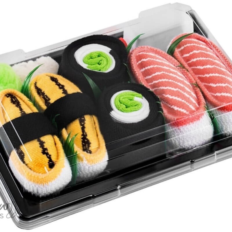 Rainbow Socks Detské štýlové ponožky Sushi Box (Tamago, Salmon, Cucumber) Velikost: EÚ 24-29