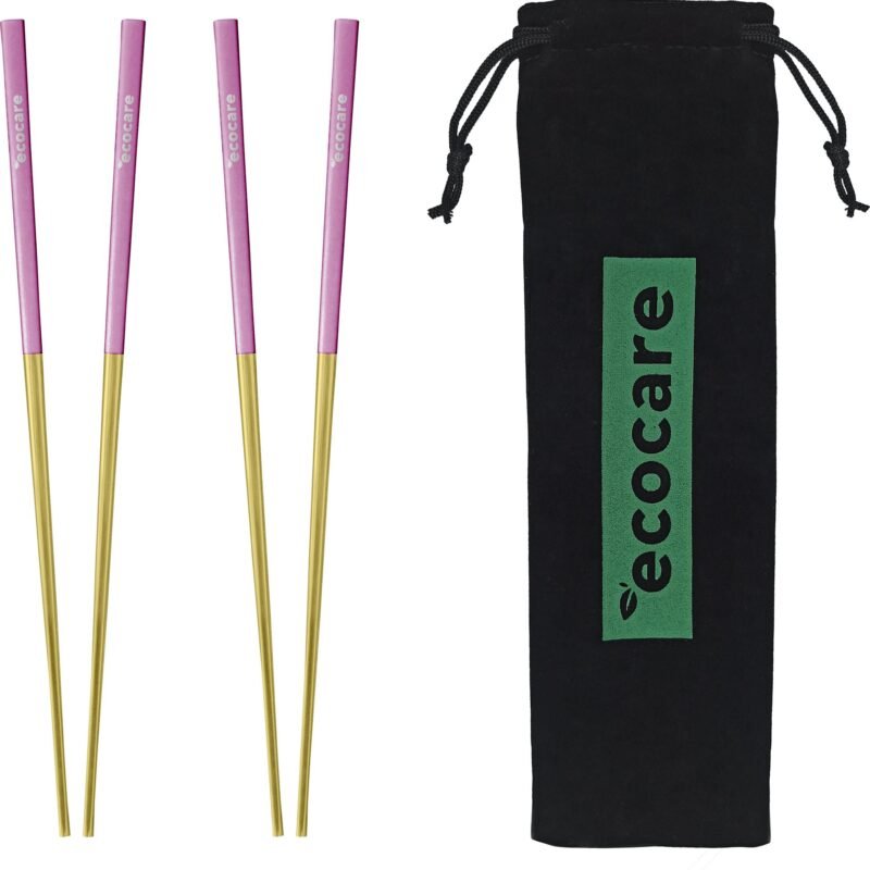ECOCARE Kovové Sushi paličky s obalom Gold-Pink 4 ks