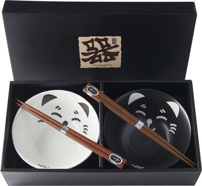 Made In JapanSet misiek Cat Face Design s paličkami 400 ml 2 ks