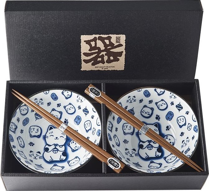 Made In Japan Sada misiek Maneki Cat s paličkami 400 ml 2 ks